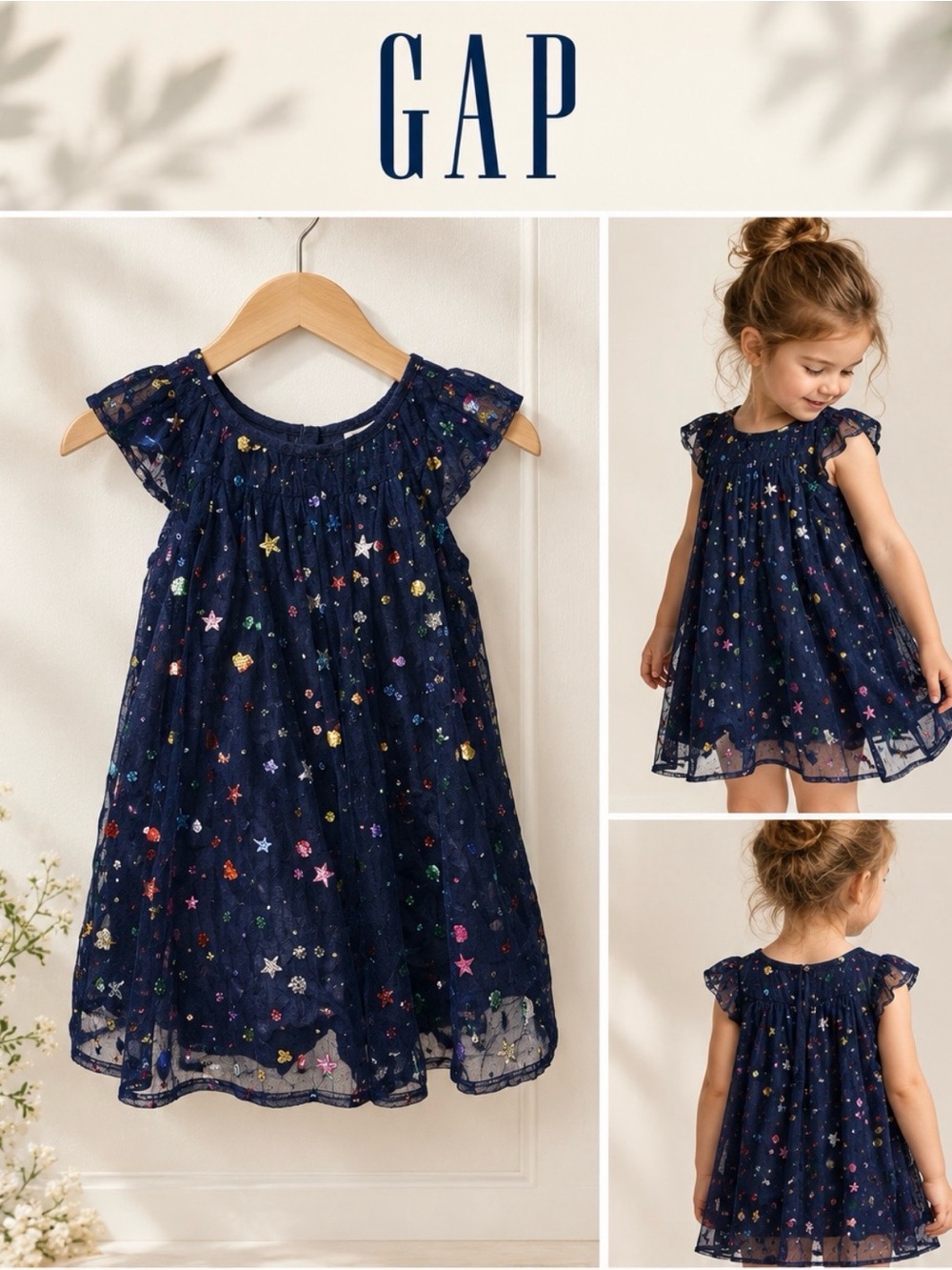 Beautiful Baby Gap Navy Starry Tulle Dress 12-18 months toddler